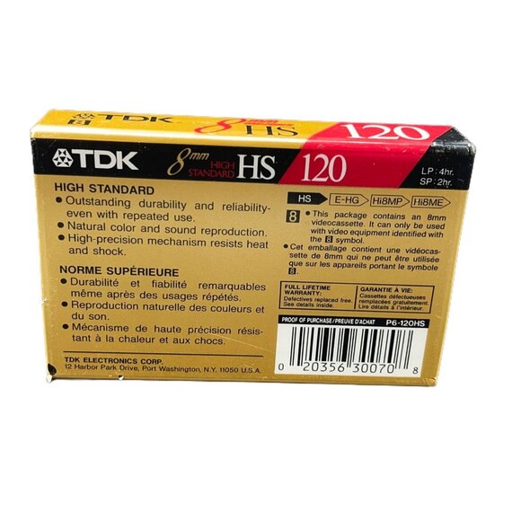 TDK 8MM VIDEO CASSETTE TAPE HIGH STANDARD HS 120 SEALED - Picture 2 of 5